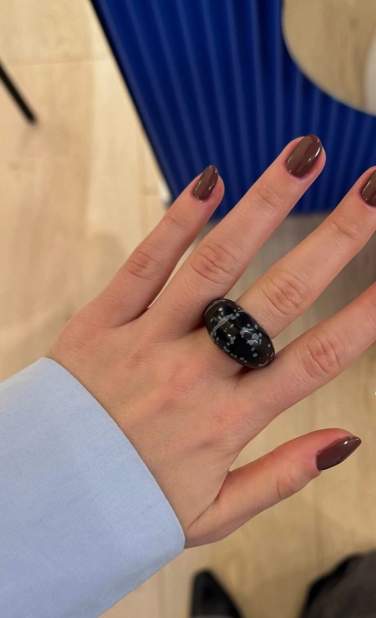 Snowflake Obsidian Donut Ring